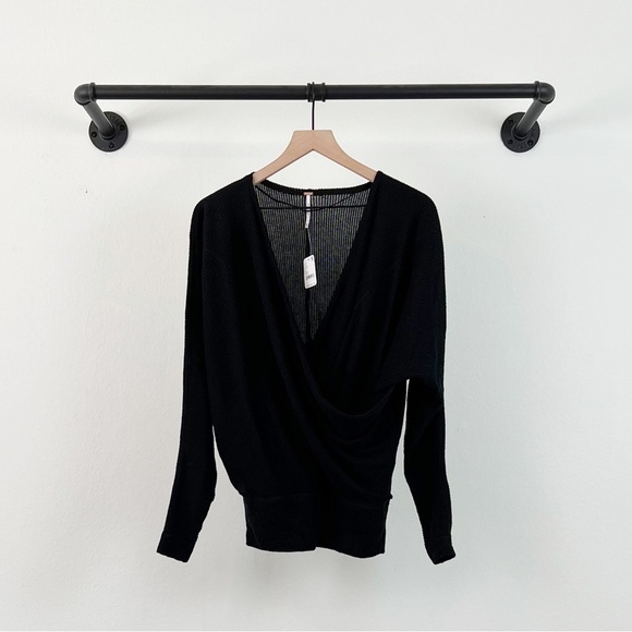NWT Free People Cozy With You Pullover Faux Wrap Sweater in Black - Picture 3 of 6
